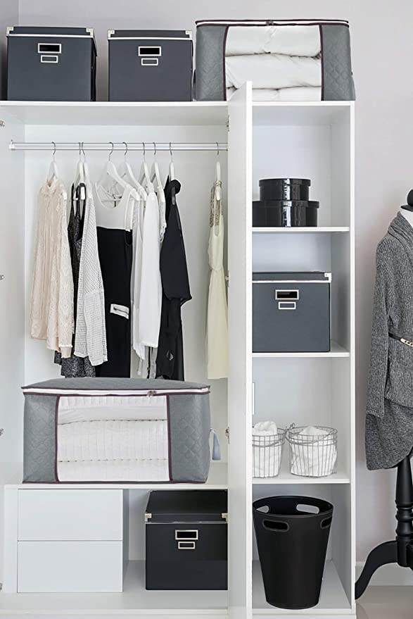 combocube bag with sheets stored neatly in a closet