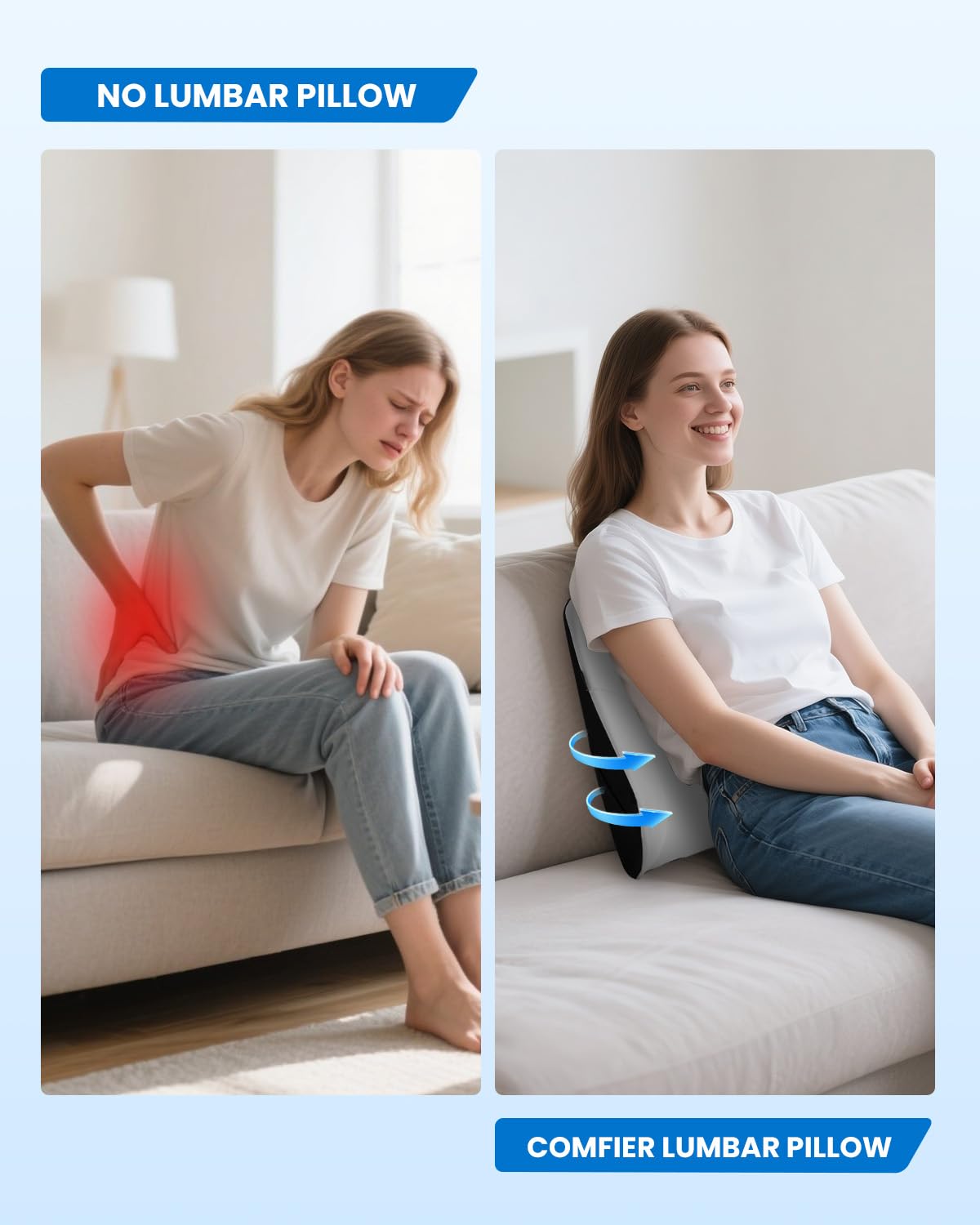 COMFIER lumbar support pillow with adjustable strap staying in place during movement