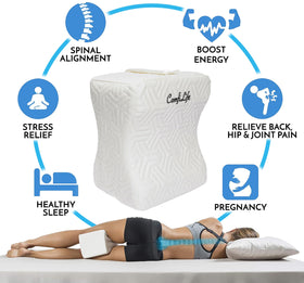 Side-sleeping setup with ComfiLife knee pillow in bed