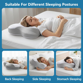 COMFORLAY butterfly-shaped ergonomic pillow supports side and back sleepers.