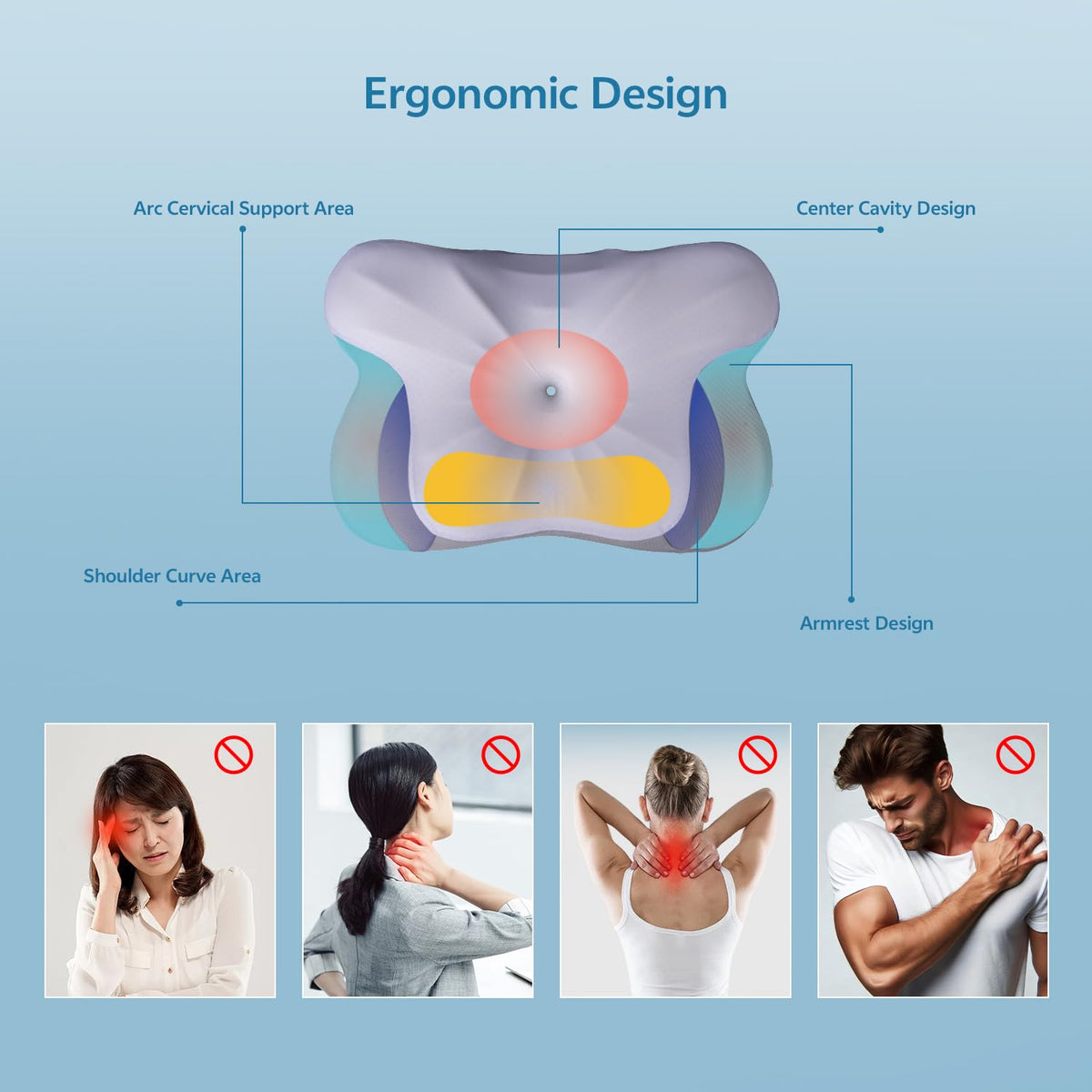 Cradling memory foam cushions the neck while maintaining natural spine alignment.