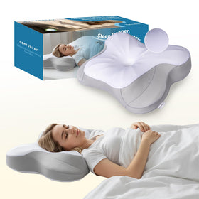 COMFORLAY talc-free cervical pillow, top view for neck support and breathability.