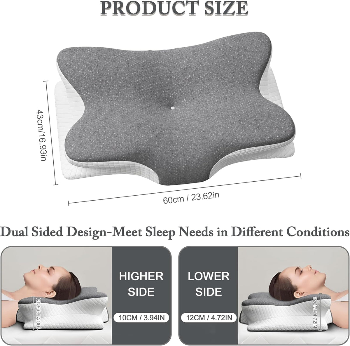 Comforshare Home cervical pillow arm-rest grooves for natural arm position during sleep.