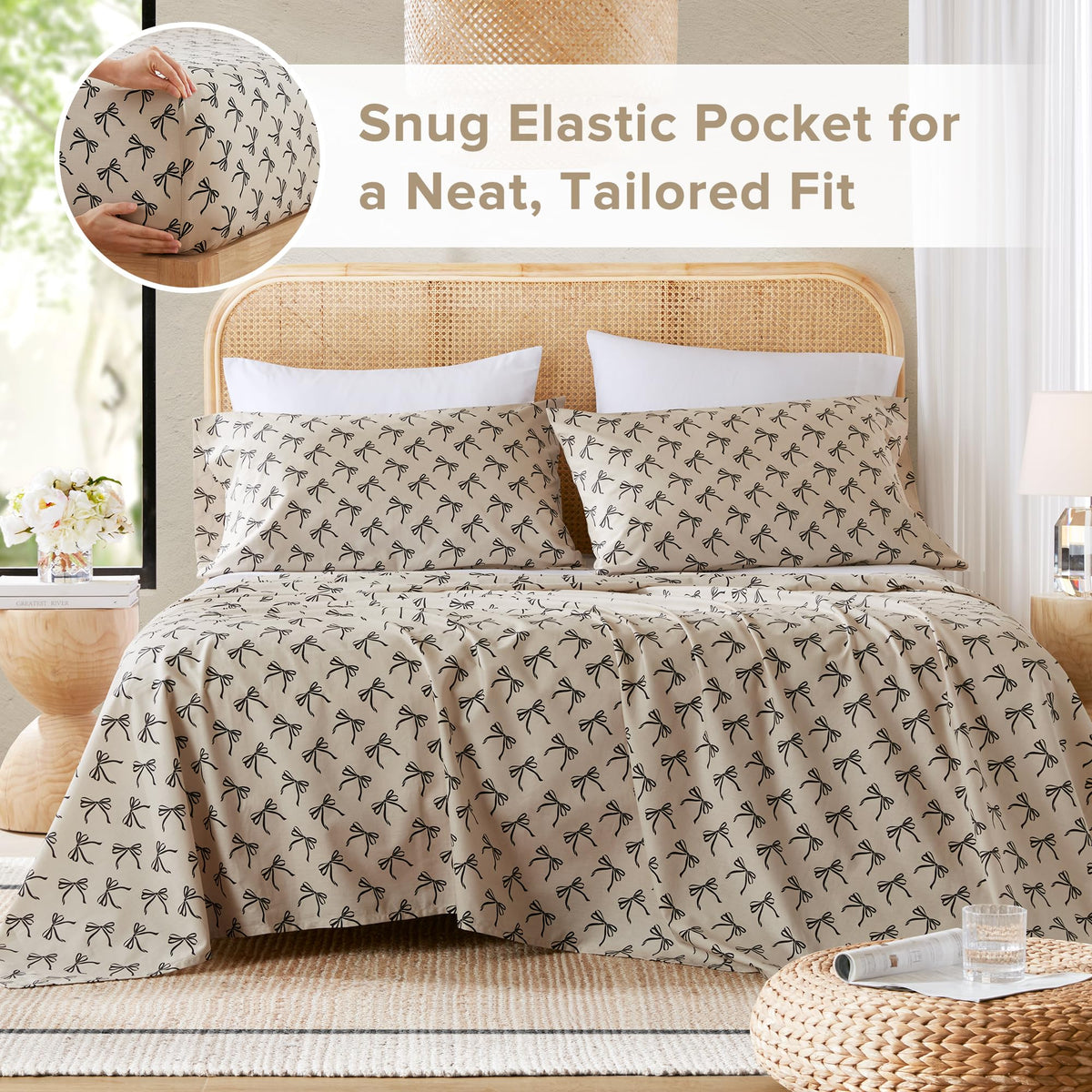 12-inch elastic pocket on Comfort Spaces Bow fitted sheet for secure fit