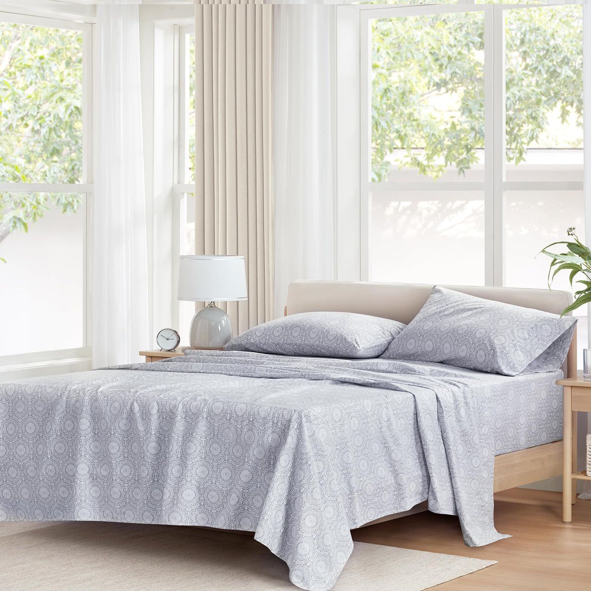 Comfort Spaces Adelia Gray 3-piece set on bed delivering cozy all-season comfort.