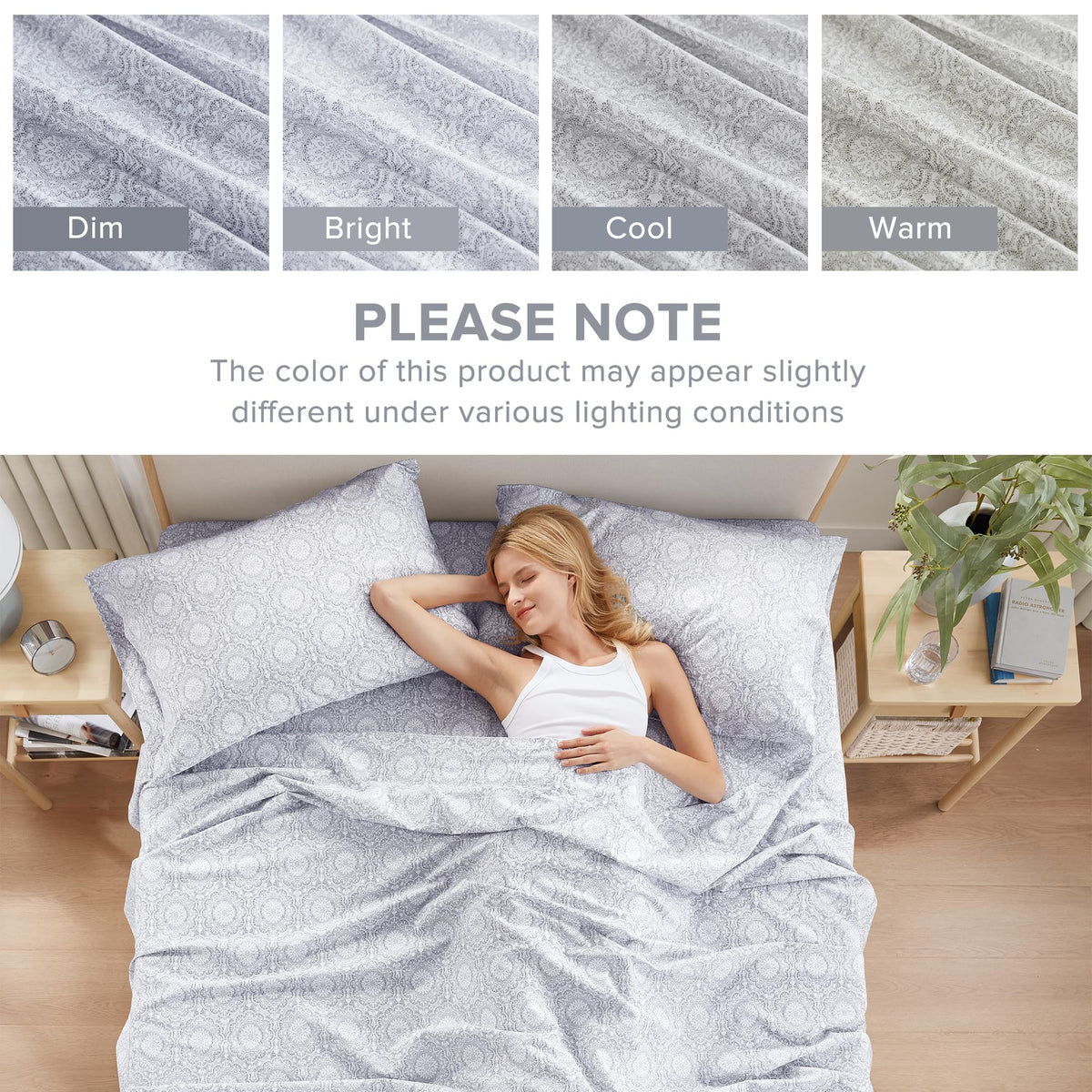 Comfort Spaces Adelia Gray 4-piece set lays neatly on a king bed.