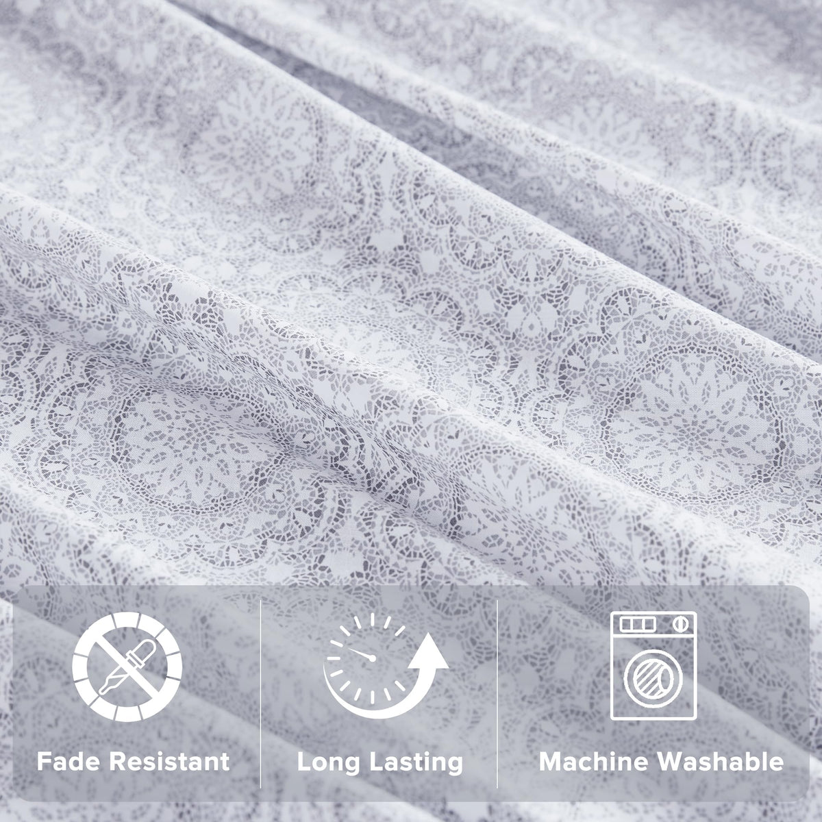 Detailed stitching on Comfort Spaces Adelia Gray sheets indicating durability.