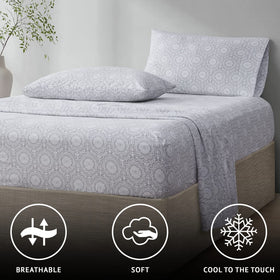 Comfort Spaces Adelia Gray fitted sheet demonstrates deep pocket up to 16 inches for secure fit.