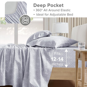 Comfort Spaces Adelia Gray fitted sheet showing 12-pocket secure fit.