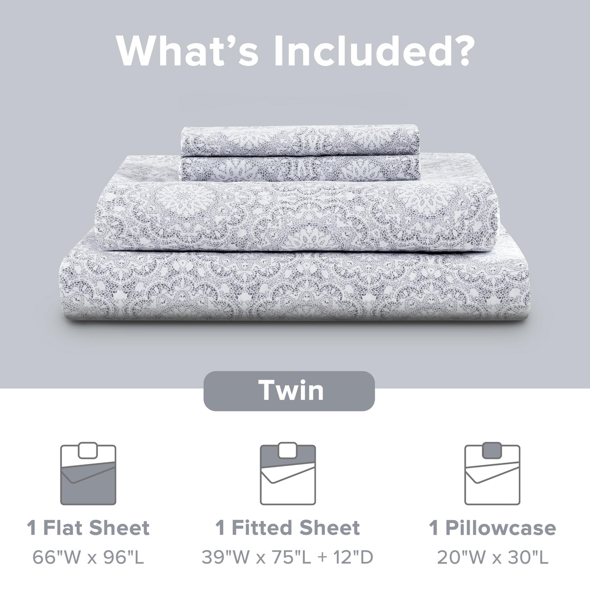 Comfort Spaces Adelia Gray flat sheet ready for easy bedding setup.