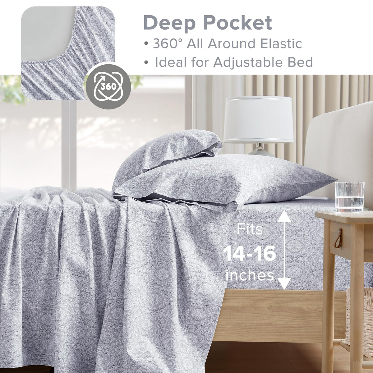 Comfort Spaces Adelia Gray geometric print close-up reveals modern style.