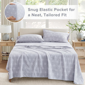 Layered Comfort Spaces Adelia Gray sheets suggesting inviting bedding.