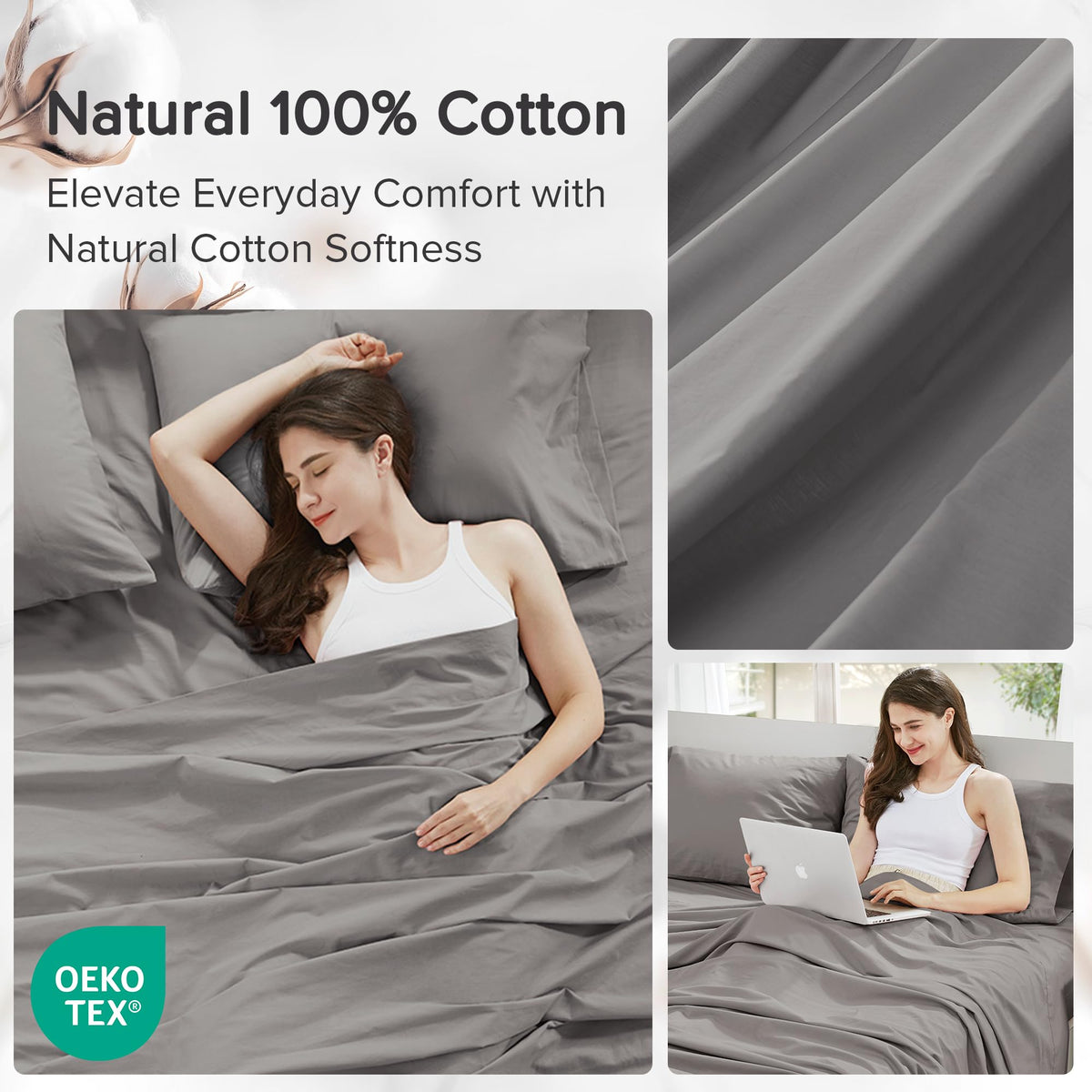 Comfort Spaces cozy bedroom scene suggests easy care and everyday comfort.