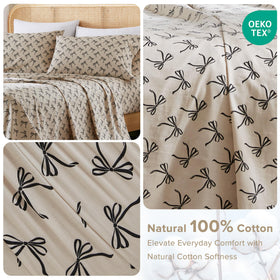 Comfort Spaces Bow Black Taupe fitted sheet with 12-inch pocket secures deep mattresses