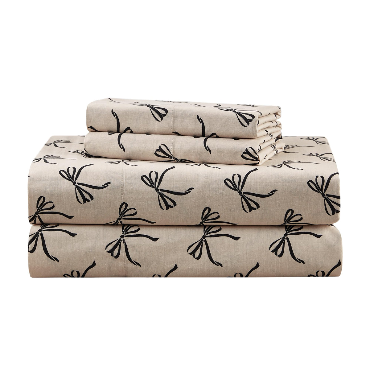 Comfort Spaces Bow Black Taupe flat sheet with elegant print for twin beds