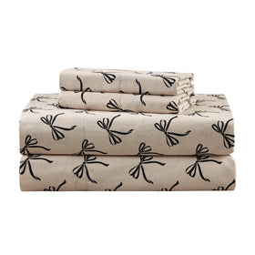 Comfort Spaces Bow Black Taupe flat sheet with elegant print for twin beds