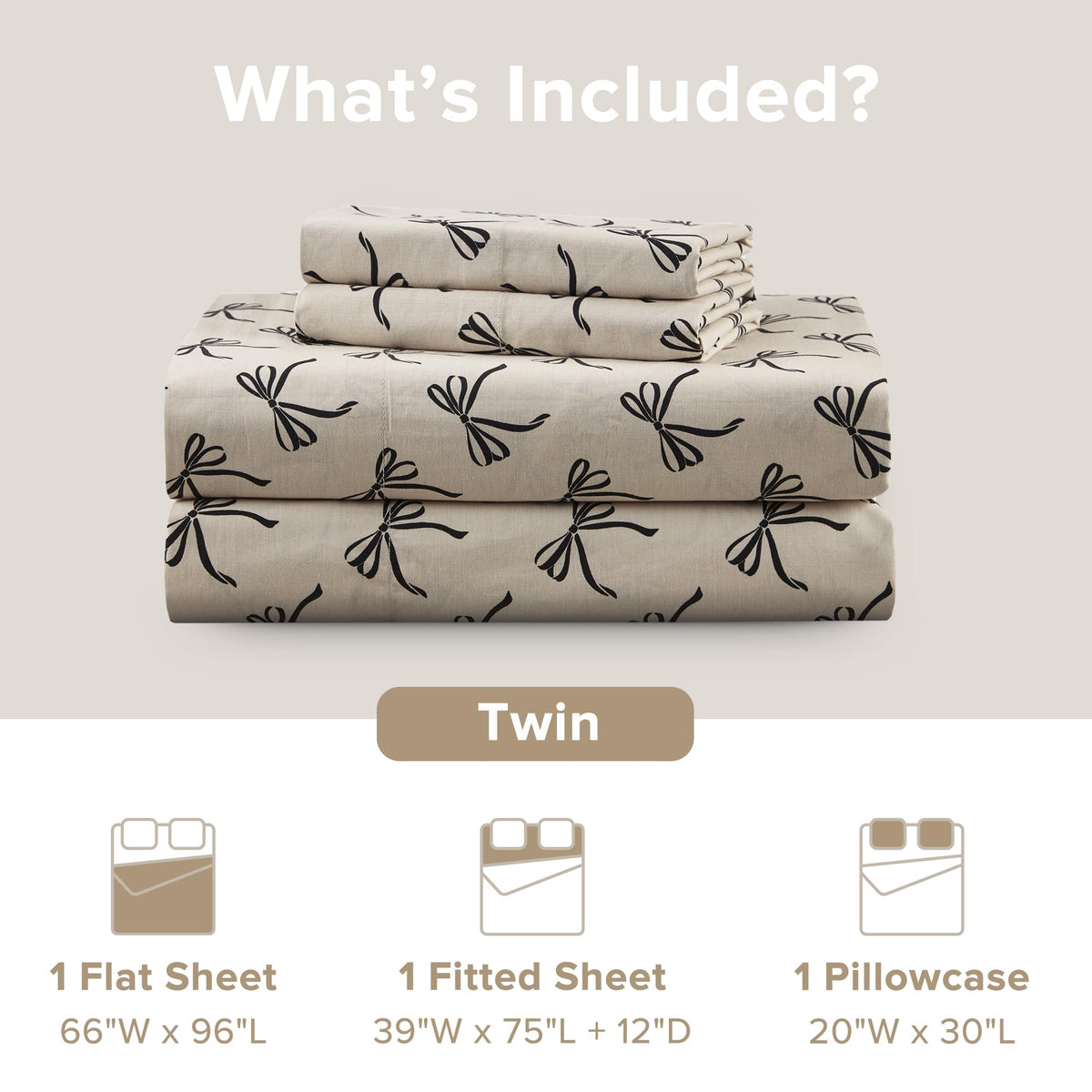 Comfort Spaces Bow Black Taupe twin bed display showcasing stylish bedding