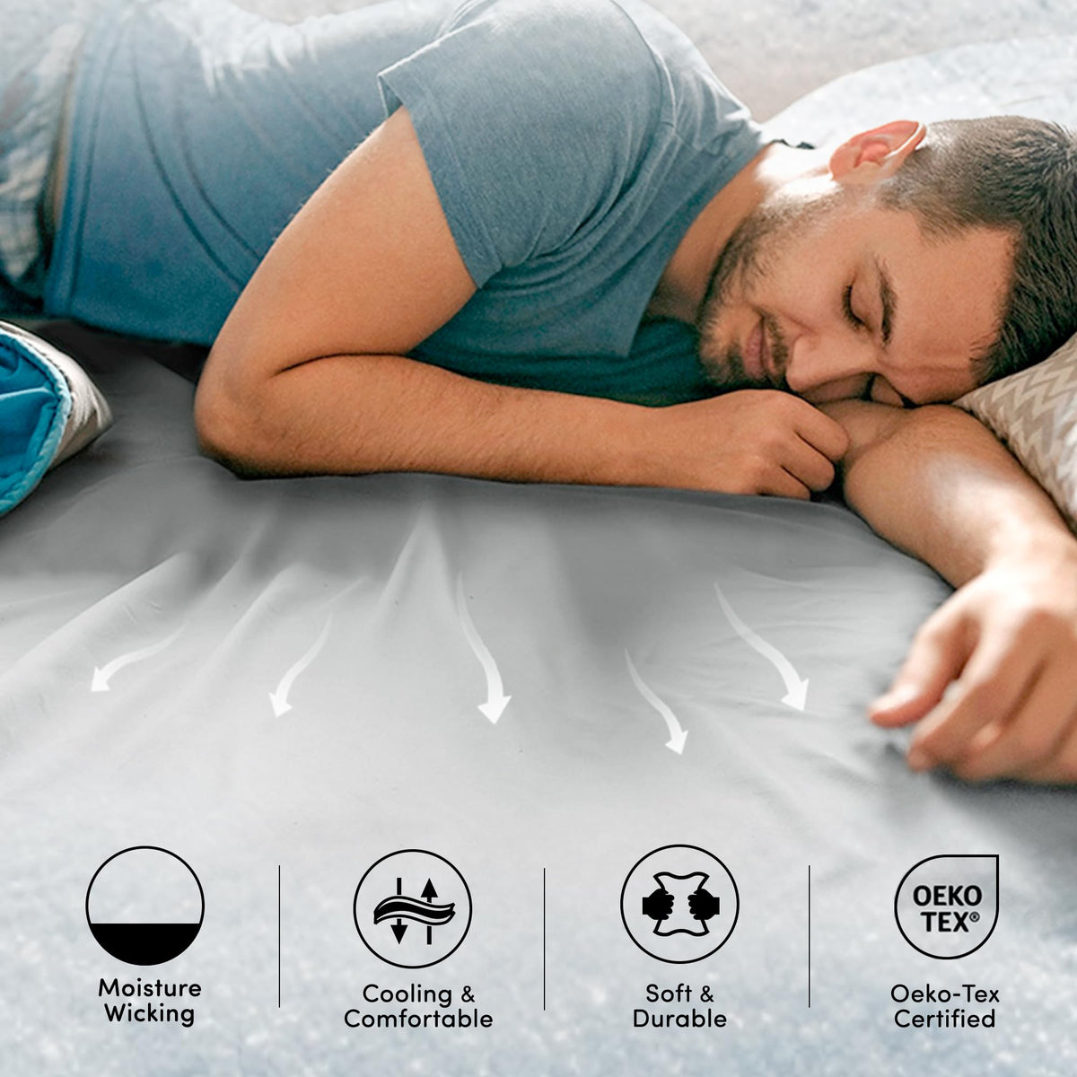 Comfort Spaces CoolMax fitted sheet in grey for a stylish bedroom look.