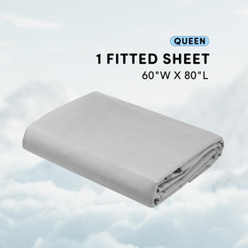 Comfort Spaces CoolMax fitted sheet on a queen bed in grey with secure fit