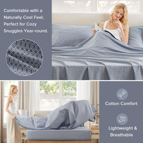 Comfort Spaces Diamond Blue fitted pocket demonstrates secure fit up to 16 inches