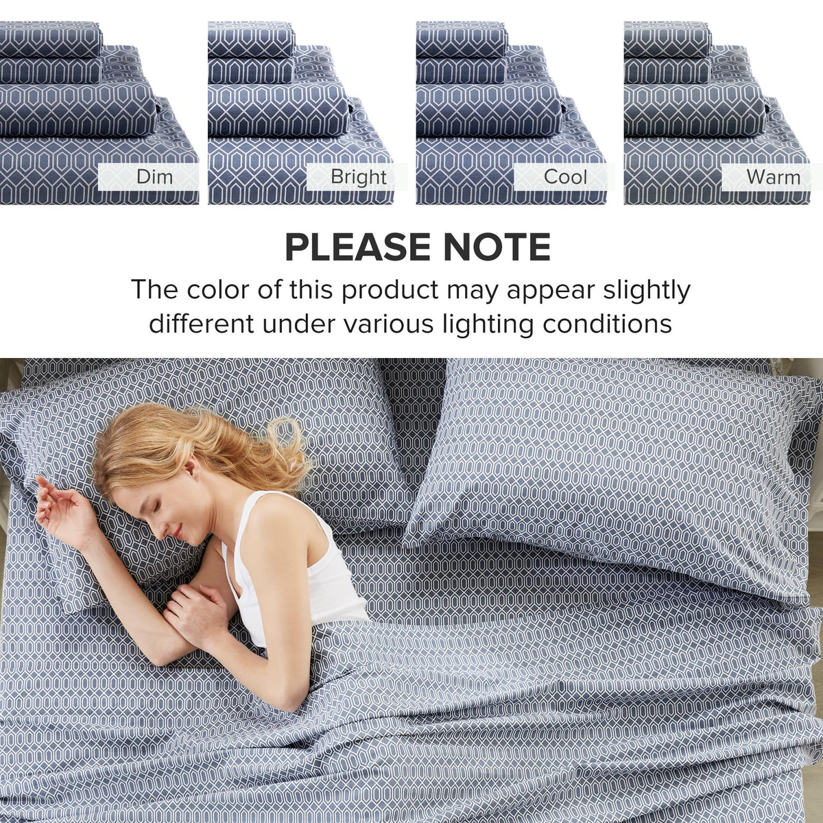 Diamond Blue print on Comfort Spaces sheets adds contemporary flair