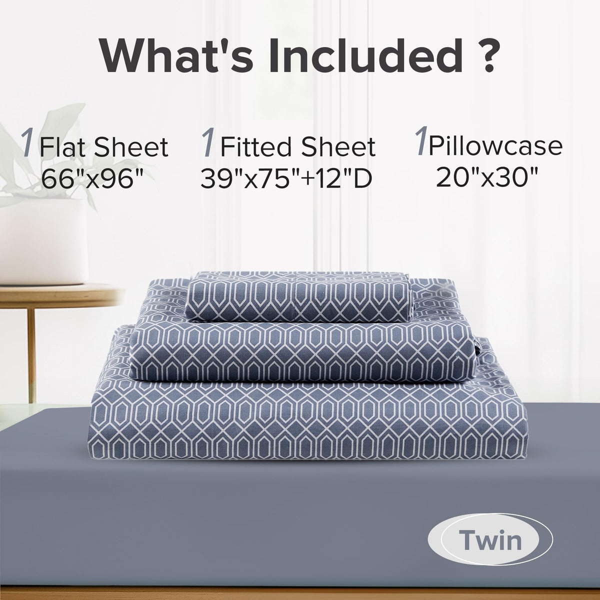 Comfort Spaces diamond blue printed sheets add stylish bedroom touch