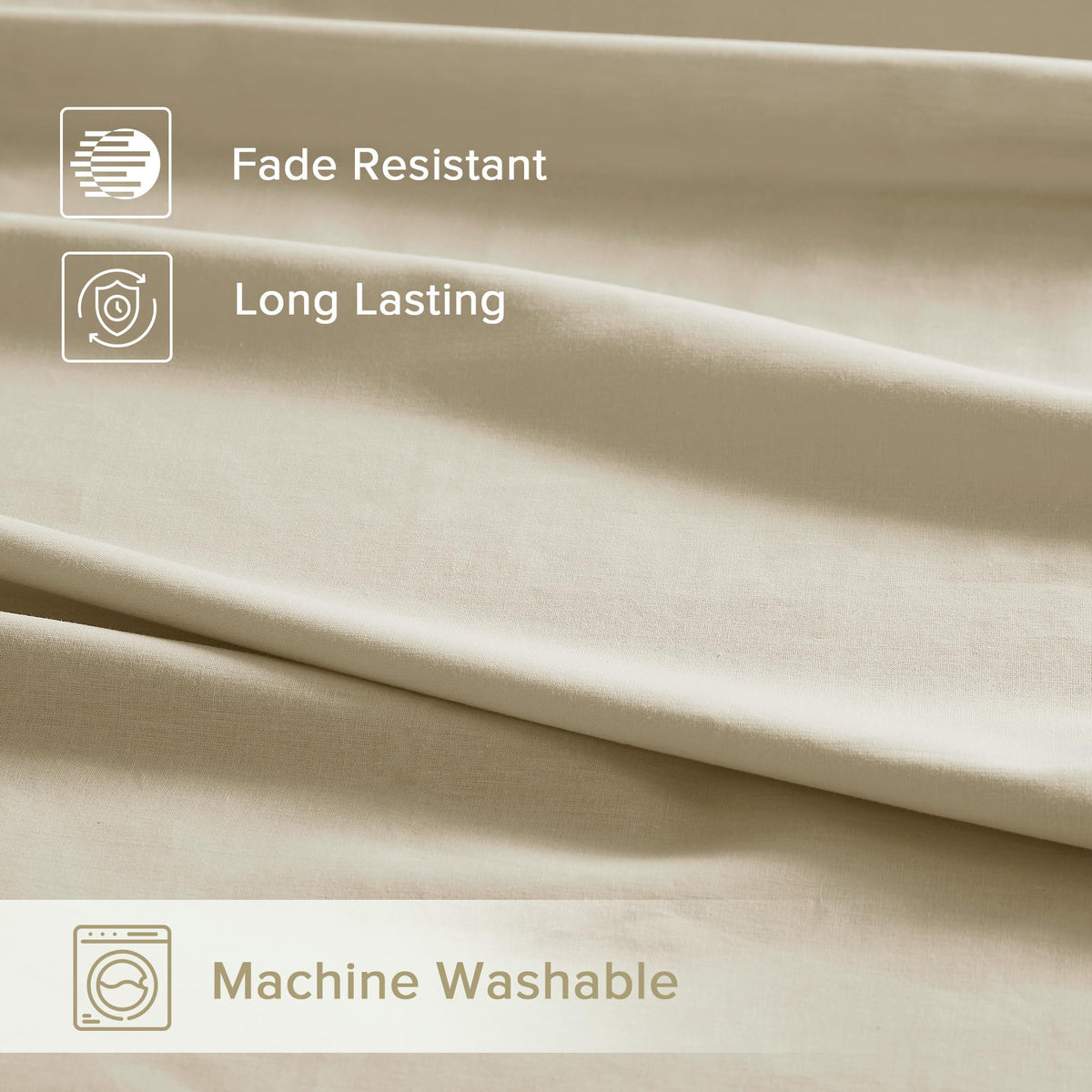 Machine-washable Comfort Spaces sheets shown with easy care routine.