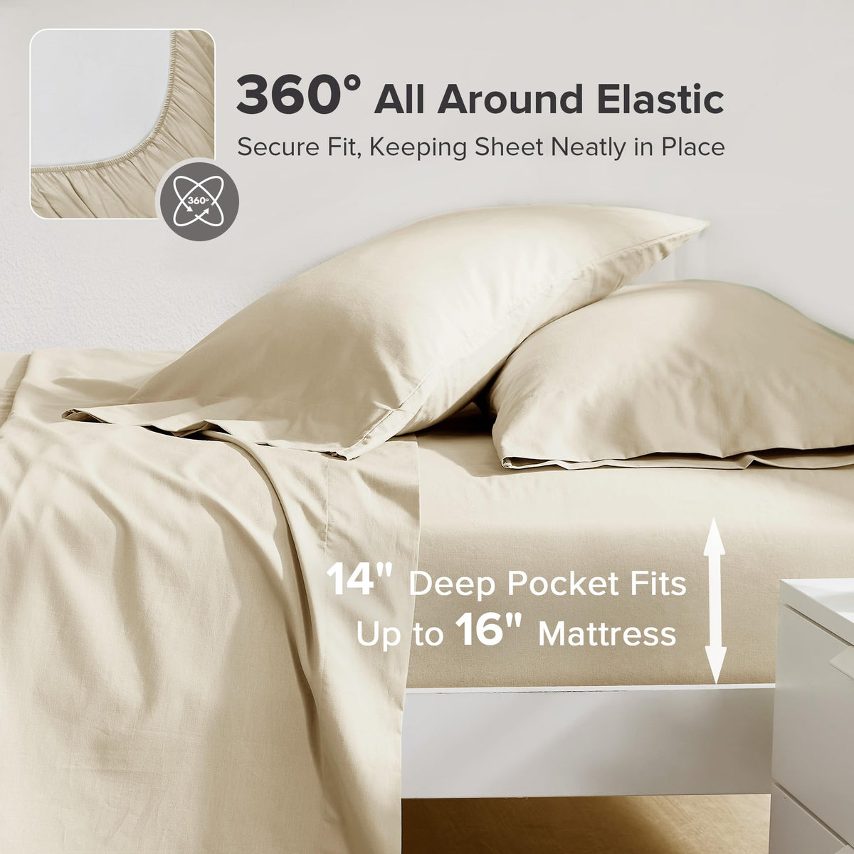 Comfort Spaces fitted sheet 54x75-14-pocket for secure fit on mattresses up to 16 inches.