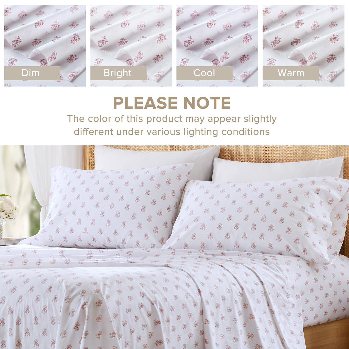 Care instructions for Comfort Spaces Floral Cotton Sheets showing easy care
