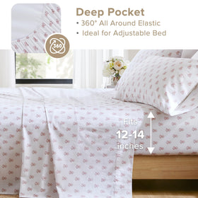 Close-up of 144 thread count cotton texture in Comfort Spaces floral pink sheets