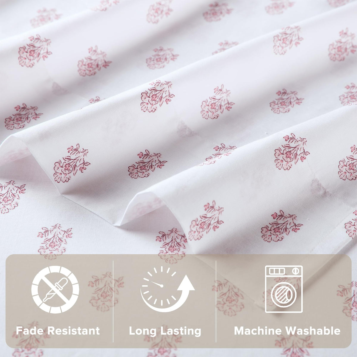 Bedroom styled with Comfort Spaces floral pink sheets and coordinating decor