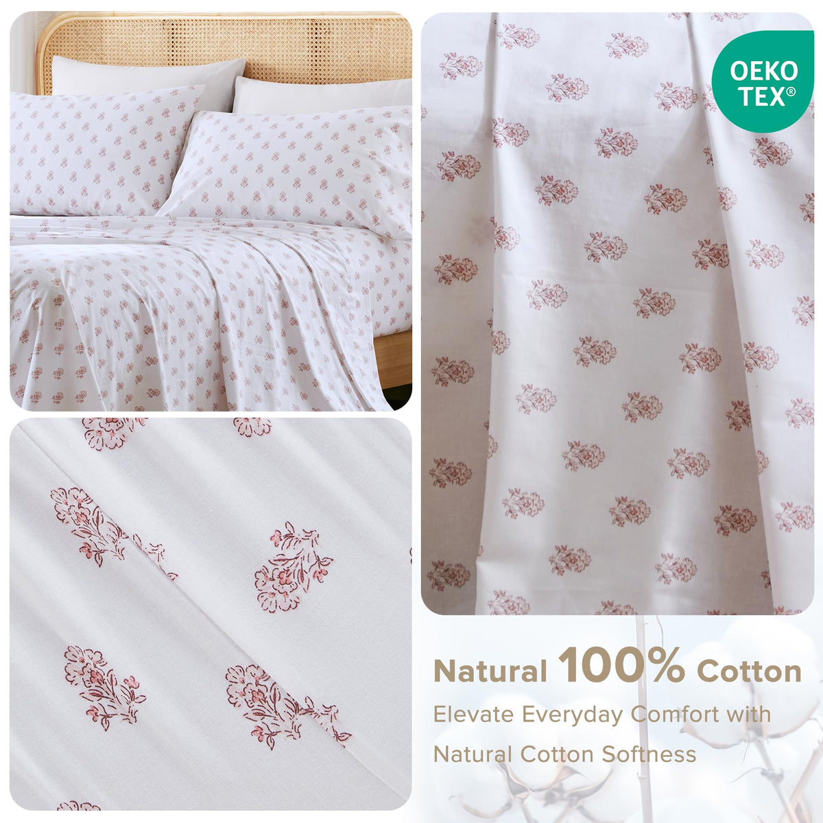 Comfort Spaces floral pink twin fitted sheet with 12-inch elastic pocket for secure fit