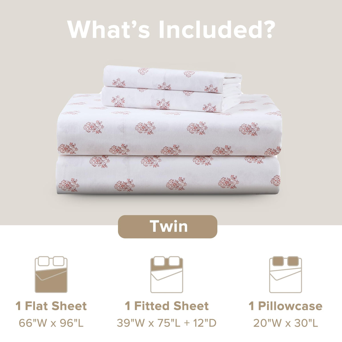 Comfort Spaces floral pink twin set packaging highlights three-piece convenience