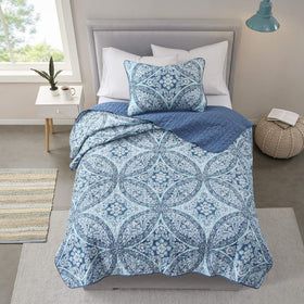 Gloria aqua damask sham adds coordinated elegance and soft texture.