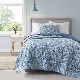 Comfort Spaces Gloria reversible coverlet with medallion pattern offers dual looks.