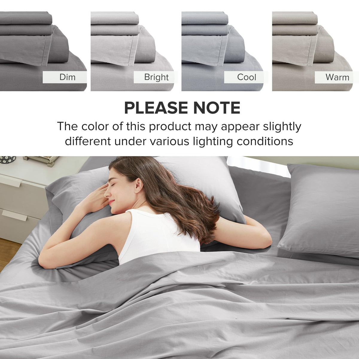 Comfort Spaces grey twin bed with sheet set ready for quick makeover