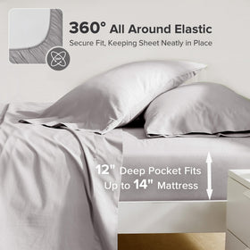 Comfort Spaces grey twin fitted 12-pocket demonstrates secure fit on deep mattresses