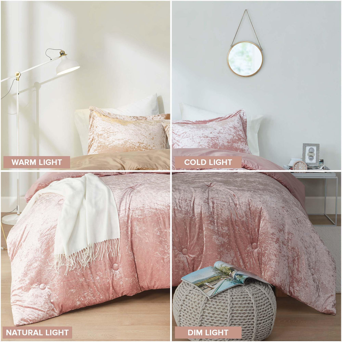 Comfort Spaces Juliette velvet detailing enhances room ambiance.