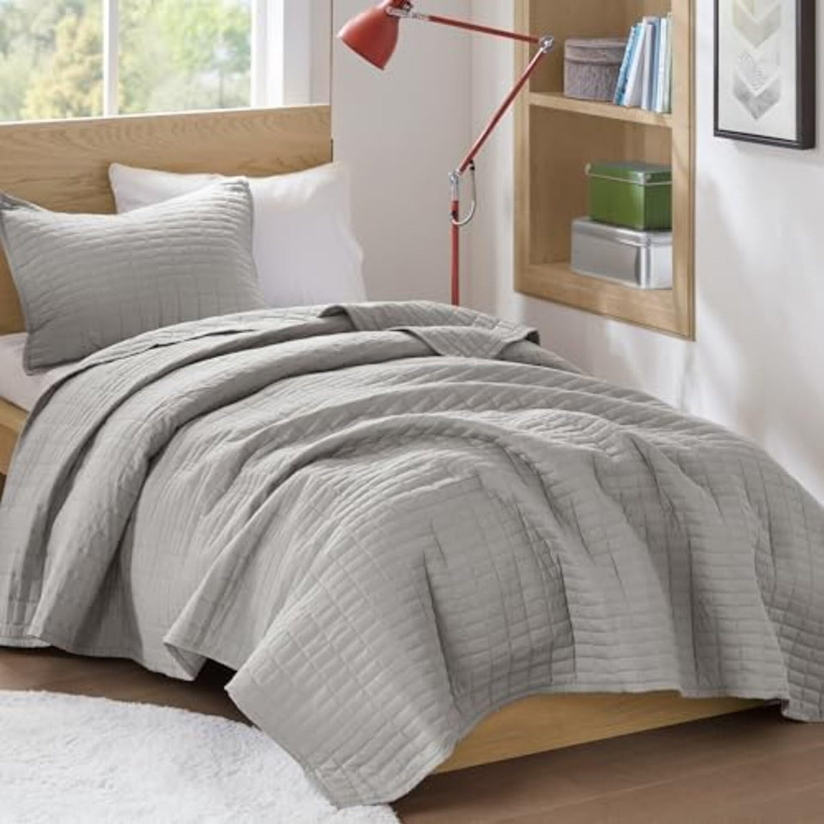 Comfort Spaces Kienna quilt coverlet 66x90 displaying lightweight, breathable fabric.