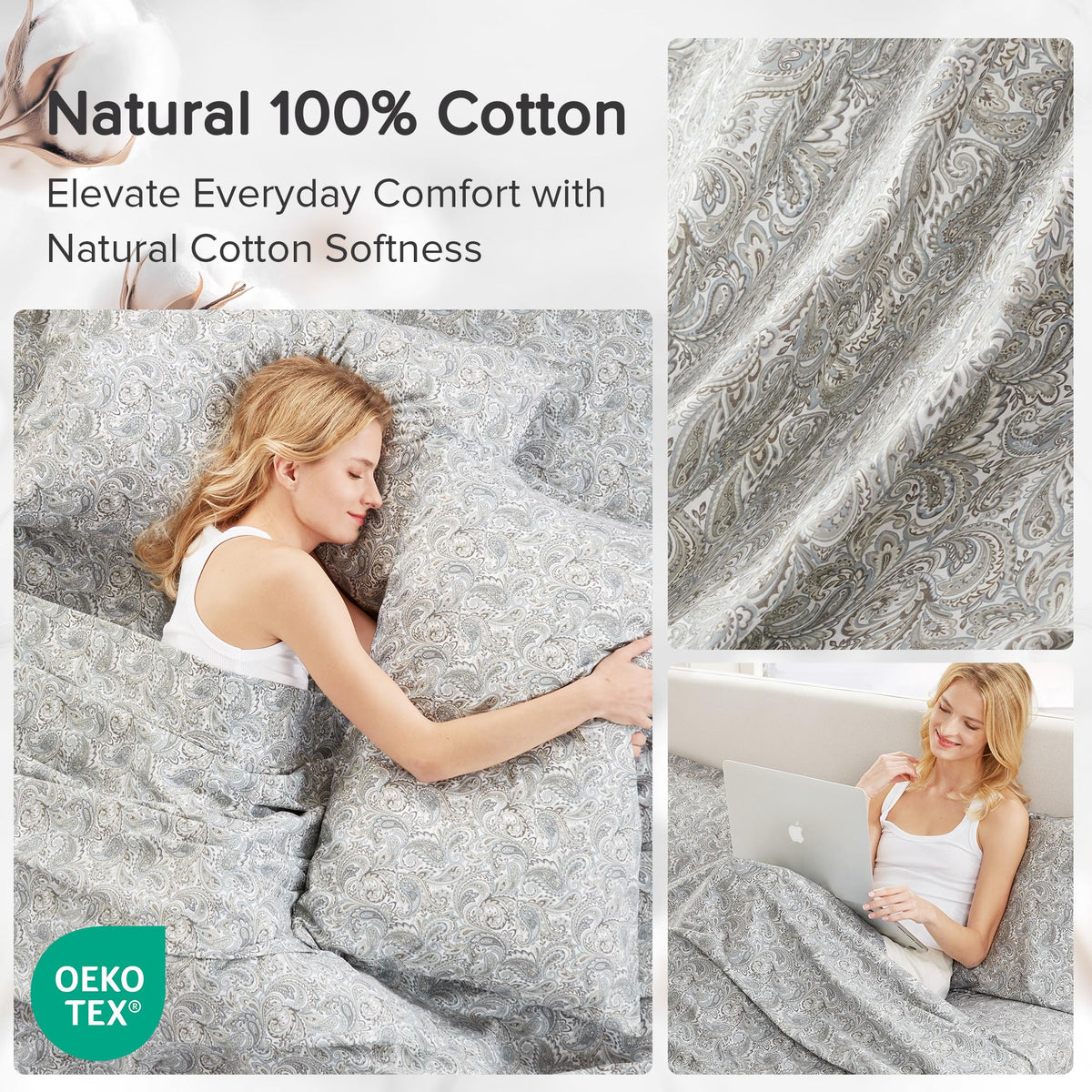 Comfort Spaces Paisley fitted pocket securely fits up to 16-inch mattresses.