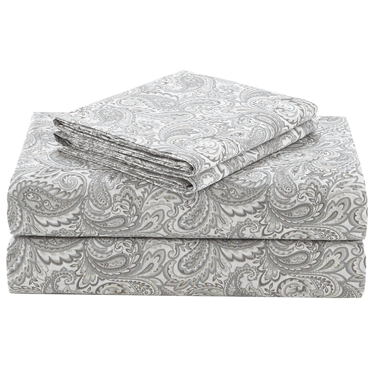 Comfort Spaces Paisley sheet set closeup reveals soft cotton texture for comfort.