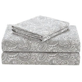 Comfort Spaces Paisley sheet set closeup reveals soft cotton texture for comfort.