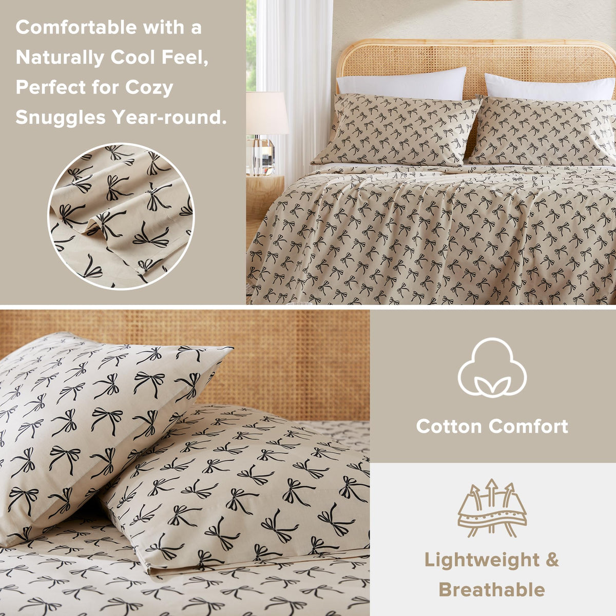 Soft cotton texture of Comfort Spaces Bow set for everyday comfort