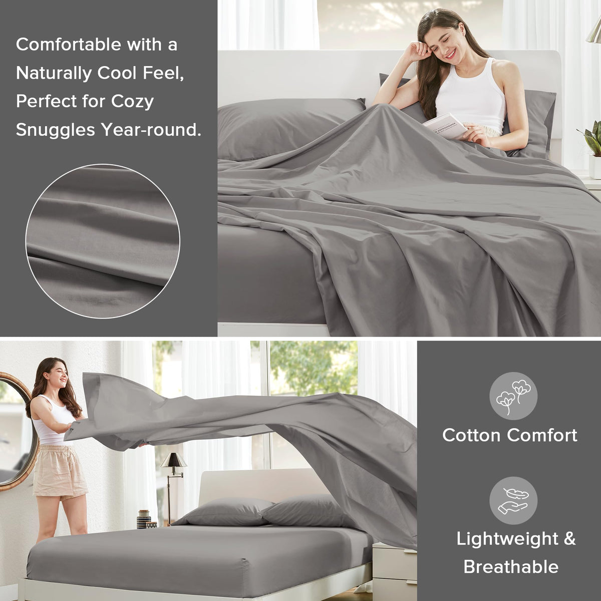 Comfort Spaces pillowcase in dark gray offers smooth cotton for restful nights.
