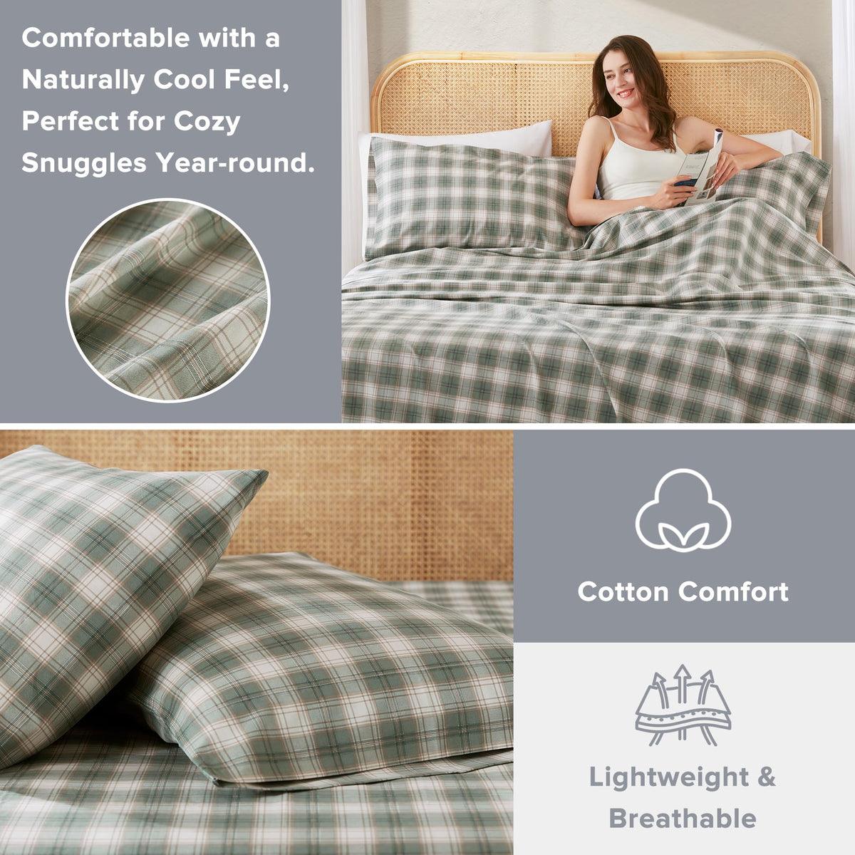 Comfort Spaces Wesley Green elastic pocket detail ensures snug fit on taller mattresses