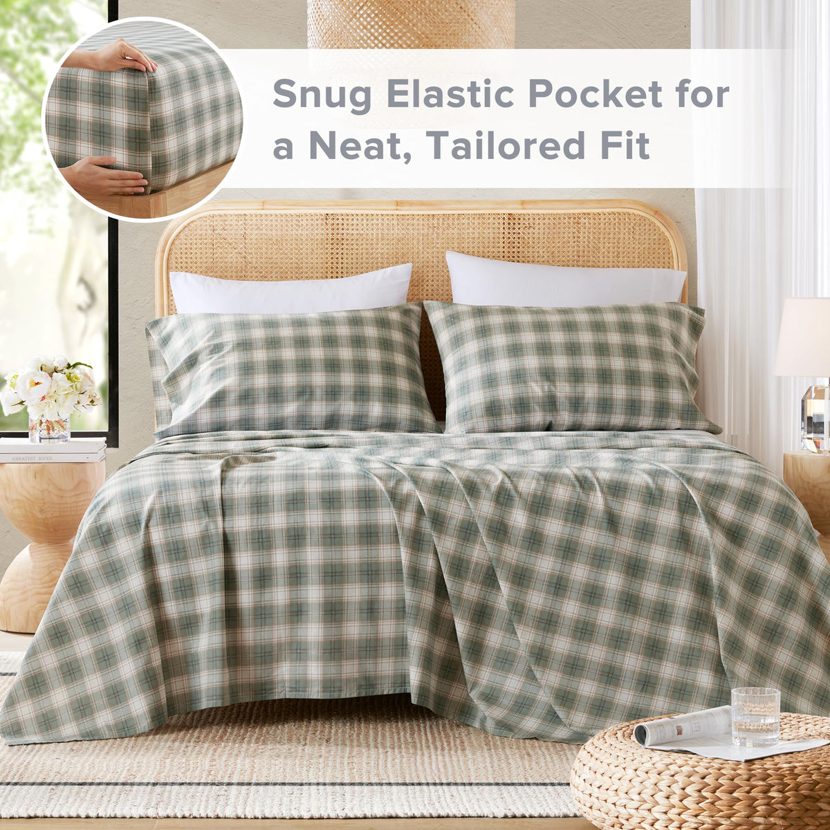 Comfort Spaces Wesley Green twin sheet set on mattress demonstrates all-season comfort