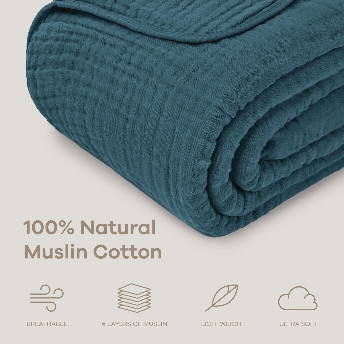 Comfy Cubs muslin blanket draped on bed boosts boho style with cozy feel.