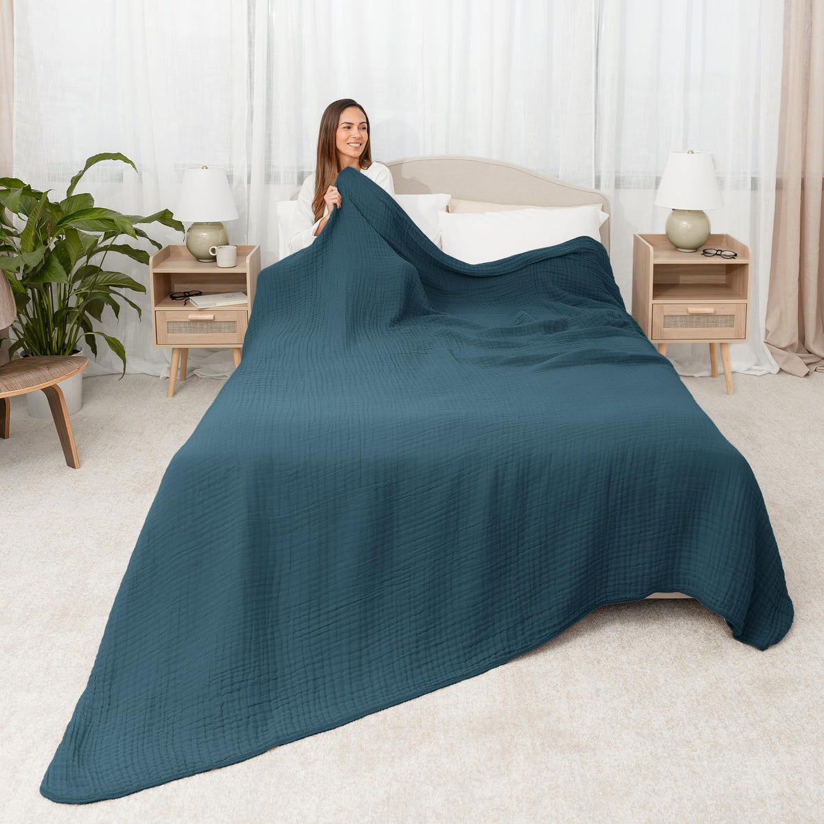 Comfy Cubs muslin blanket folded close-up shows plush texture and lightweight warmth.