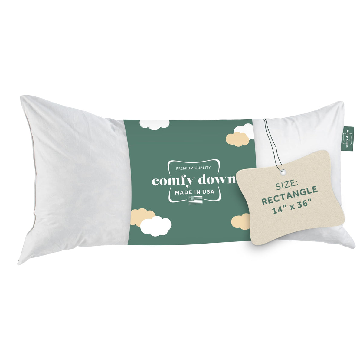 ComfyDown 14x36 pillow insert displayed with plush loft for shams and cushions
