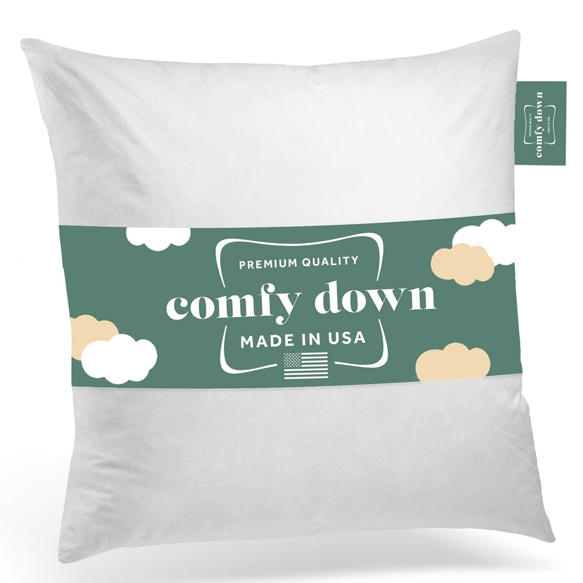 ComfyDown 22x22 pillow insert, overall view adds soft fullness to beds and sofas.
